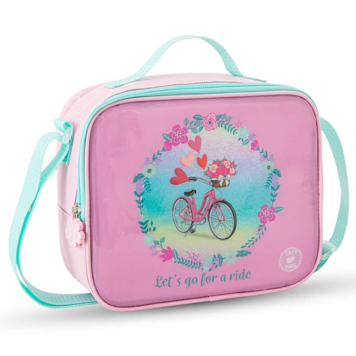 إيزي كيدز طقم حقيبة ظهر بعربة سحب وردية 17 بوصة مع حقيبة غداء وزجاجة مياه وصندوق غداء ومقلمة