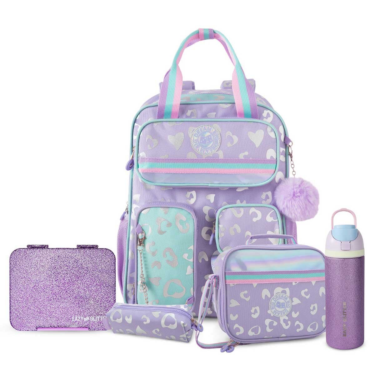 Eazy Kids 17” School Backpack & Stainless Steel Water Bottle with Convertible Bento Lunch Box