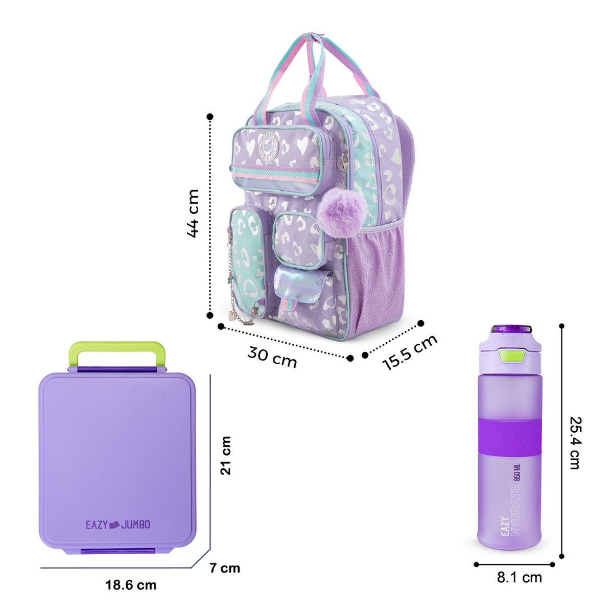 Eazy Kids 17” School Backpack & Tritan Water Bottle with Jumbo Bento Lunch Box