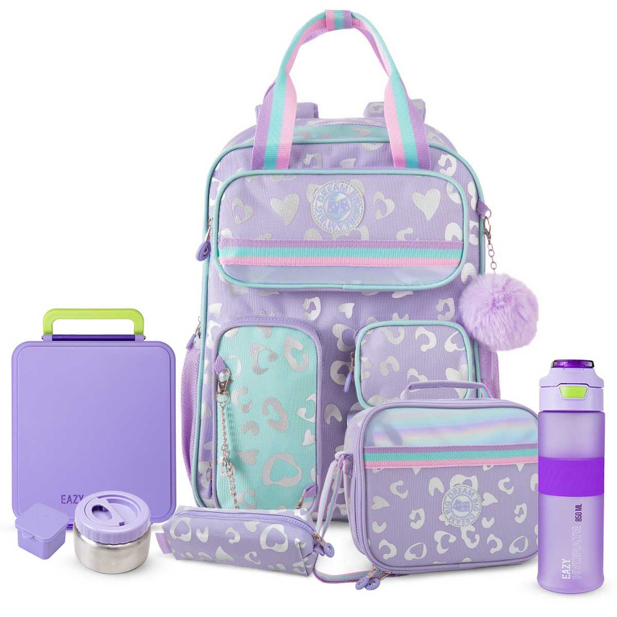 Eazy Kids 17” School Backpack & Tritan Water Bottle with Jumbo Bento Lunch Box