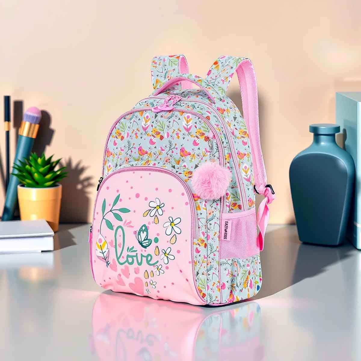 إيزي كيدز حقيبة مدرسية 2 في 1 مقاس 17 إنش بتصميم لوف مع مقلمة