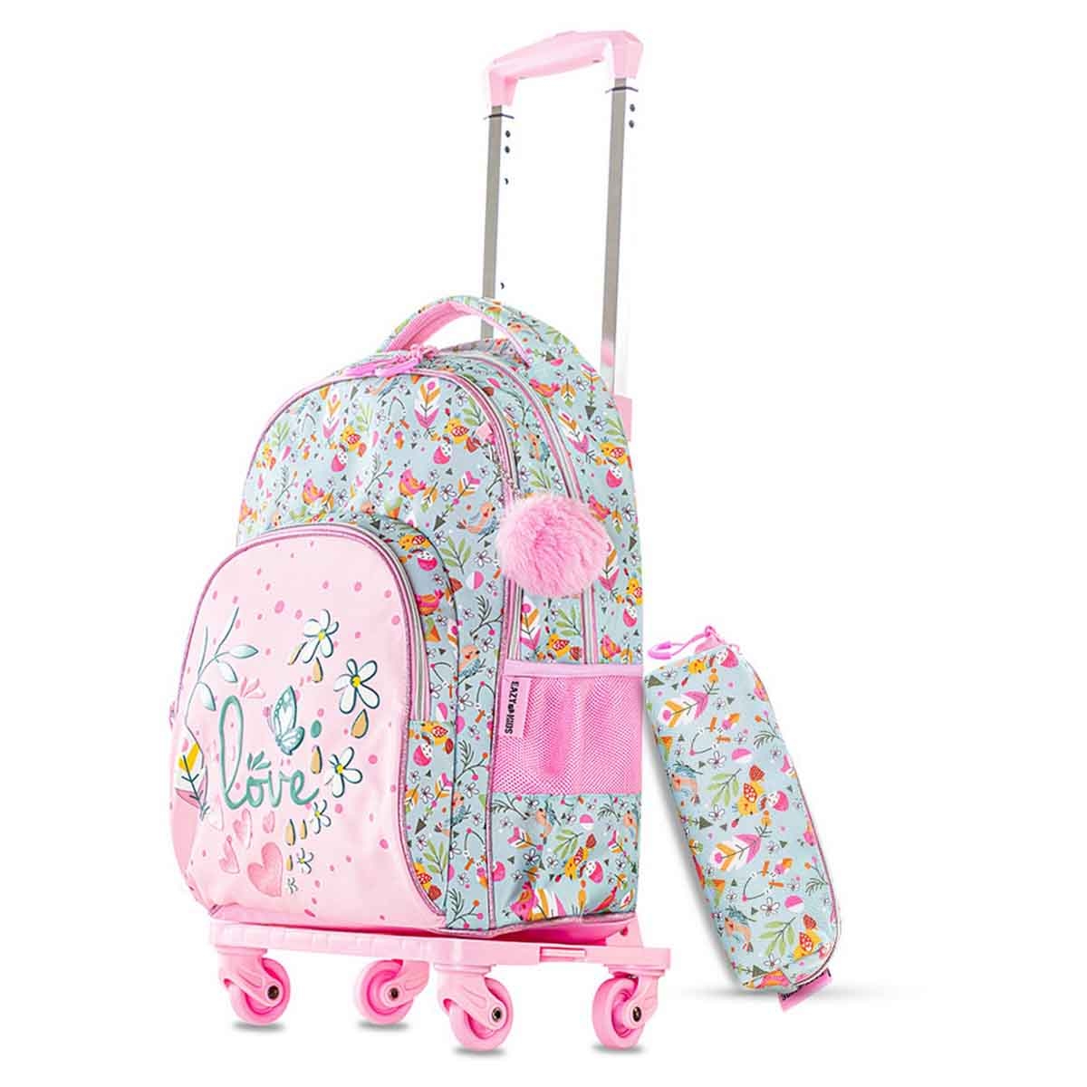 Eazy Kids 17" Love 3-in-1 School Bag with 4 Wheel Trolley & Pencil Pouch