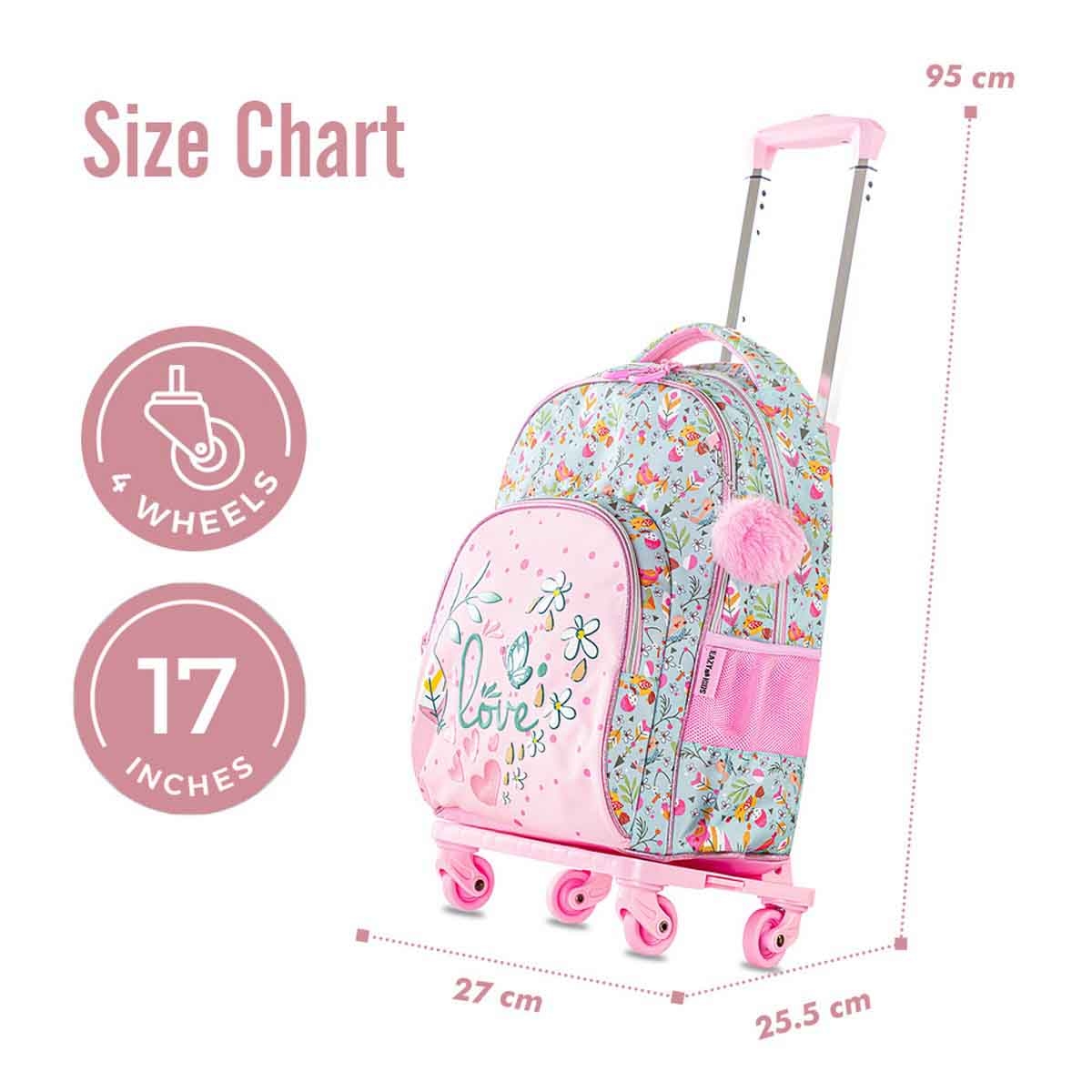 Eazy Kids 17" Love 3-in-1 School Bag with 4 Wheel Trolley & Pencil Pouch