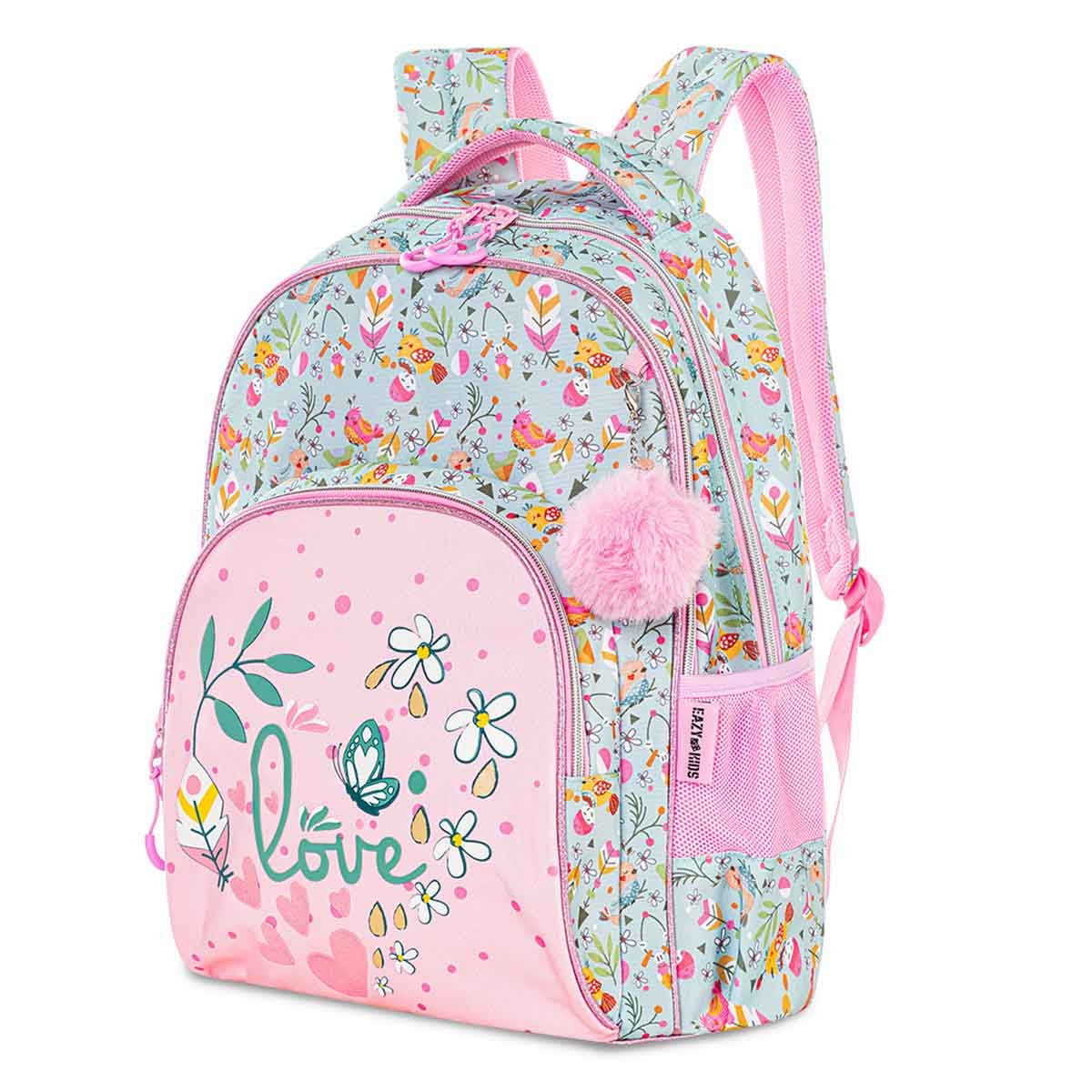 Eazy Kids 17" Love 3-in-1 School Bag with 4 Wheel Trolley & Pencil Pouch