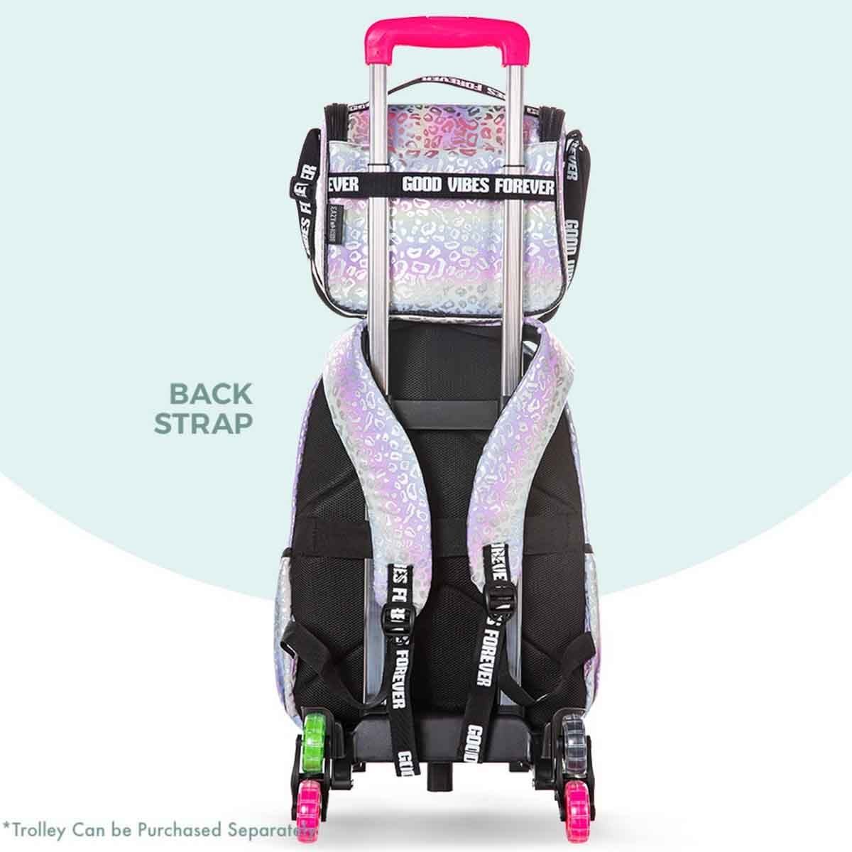 إيزي كيدز حقيبة مدرسية 3 في 1 مقاس 17 إنش بتصميم غود فايبس مع حقيبة غداء ومقلمة