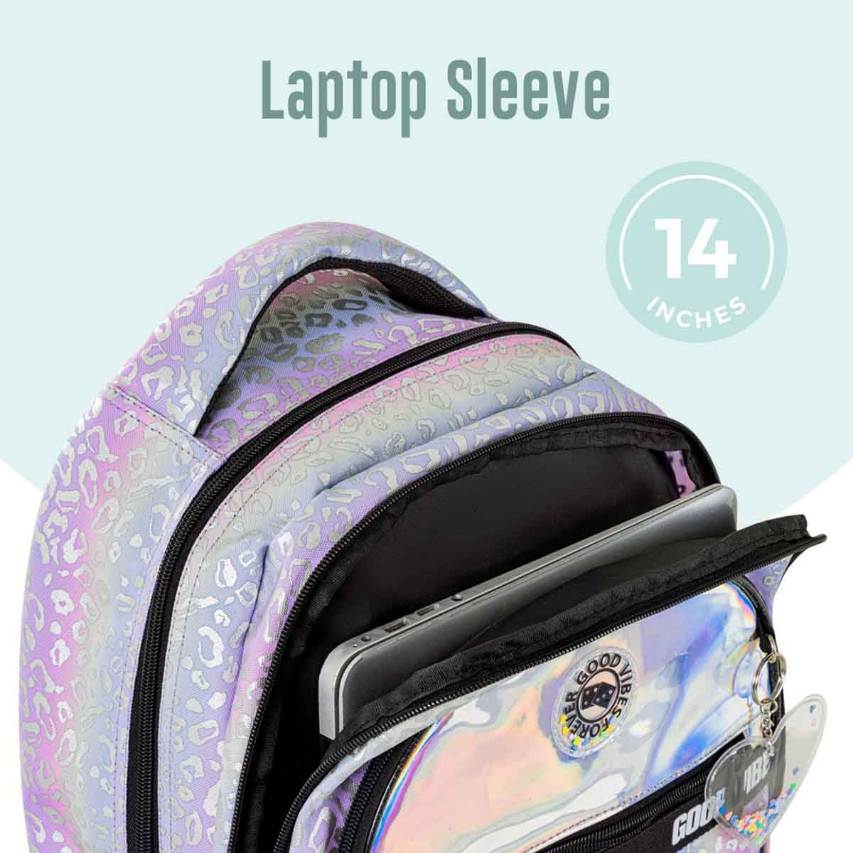 إيزي كيدز حقيبة مدرسية 3 في 1 مقاس 17 إنش بتصميم غود فايبس مع حقيبة غداء ومقلمة