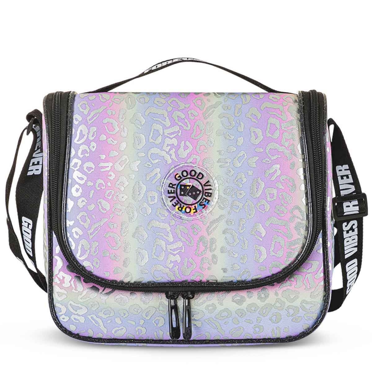 إيزي كيدز حقيبة مدرسية 3 في 1 مقاس 17 إنش بتصميم غود فايبس مع حقيبة غداء ومقلمة