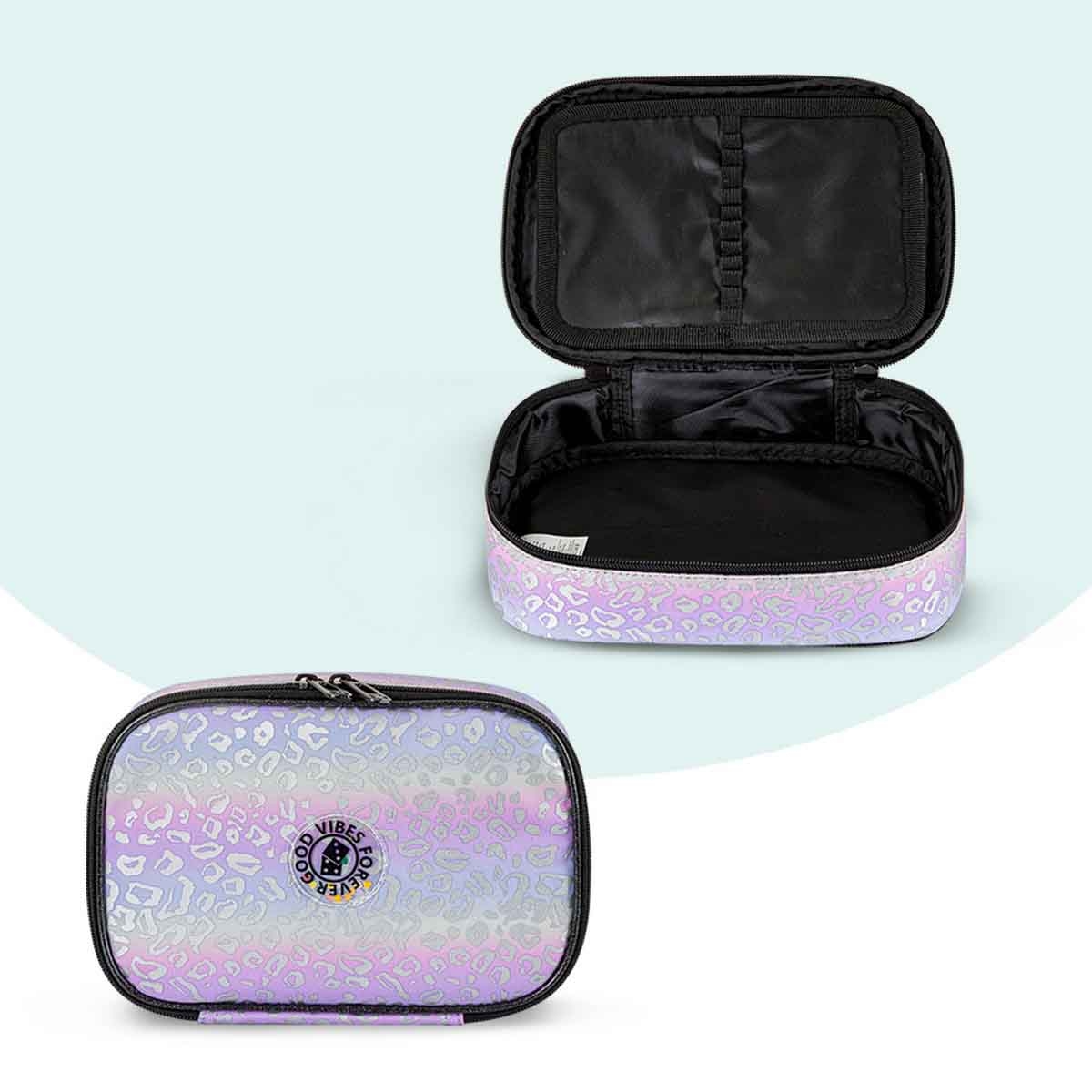 إيزي كيدز حقيبة مدرسية 4 في 1 مقاس 17 إنش بتصميم غود فايبس مع عربة 4 عجلات وحقيبة غداء ومقلمة