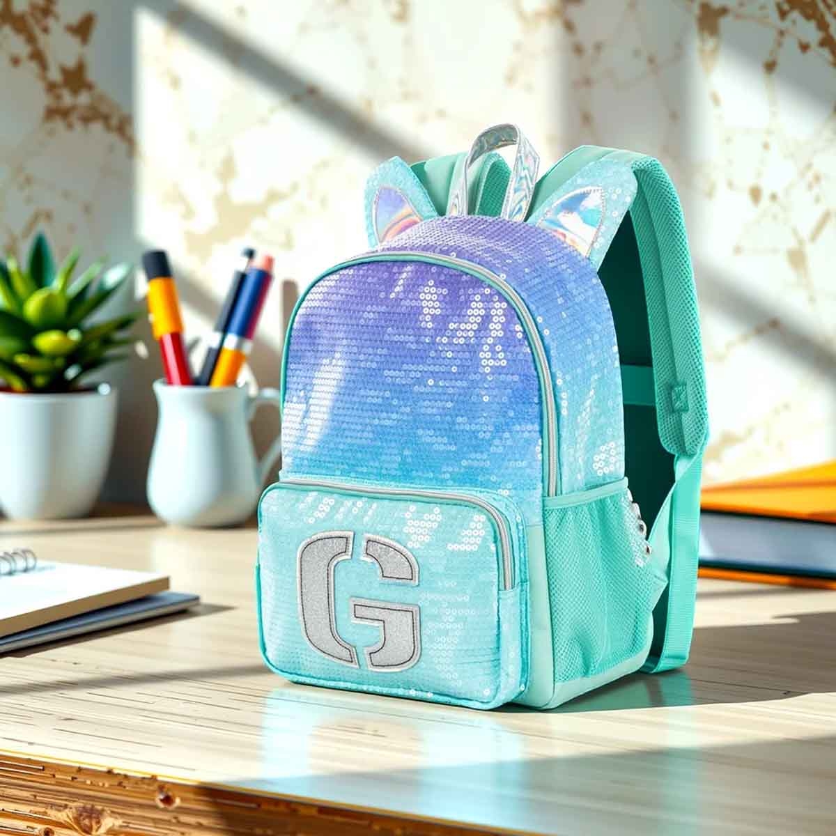 إيزي كيدز حقيبة ظهر 3 في 1 مقاس 17 إنش بتصميم جيرل غليتر مع حقيبة غداء ومقلمة