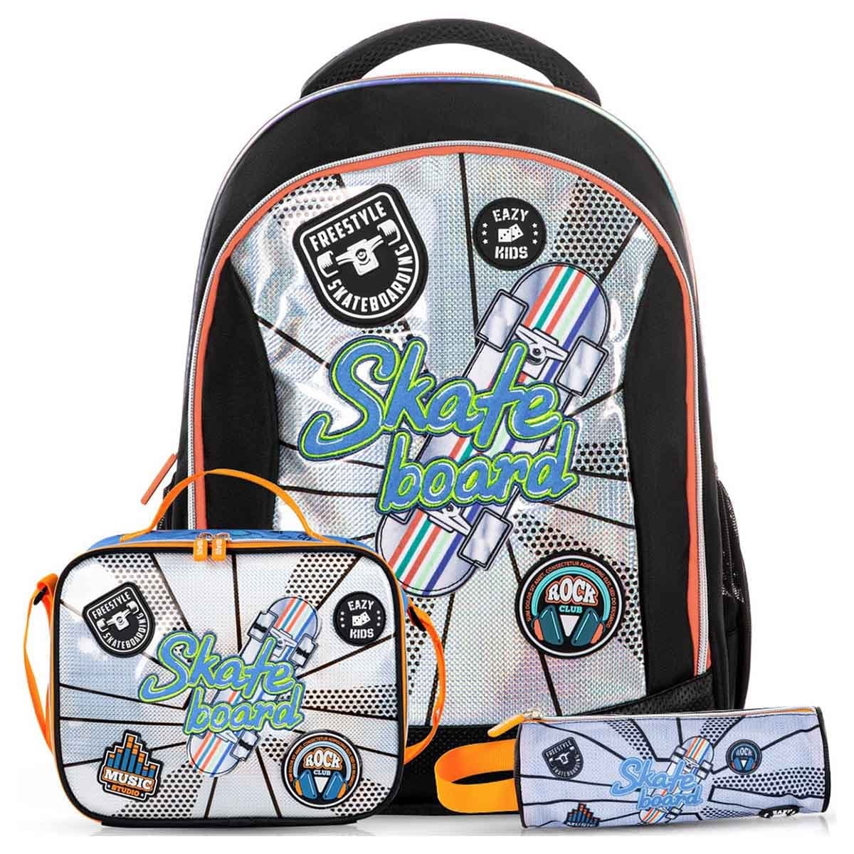 Eazy Kids 17" Skate Board 3-in-1 Backpack with Lunch Bag & Pencil Case