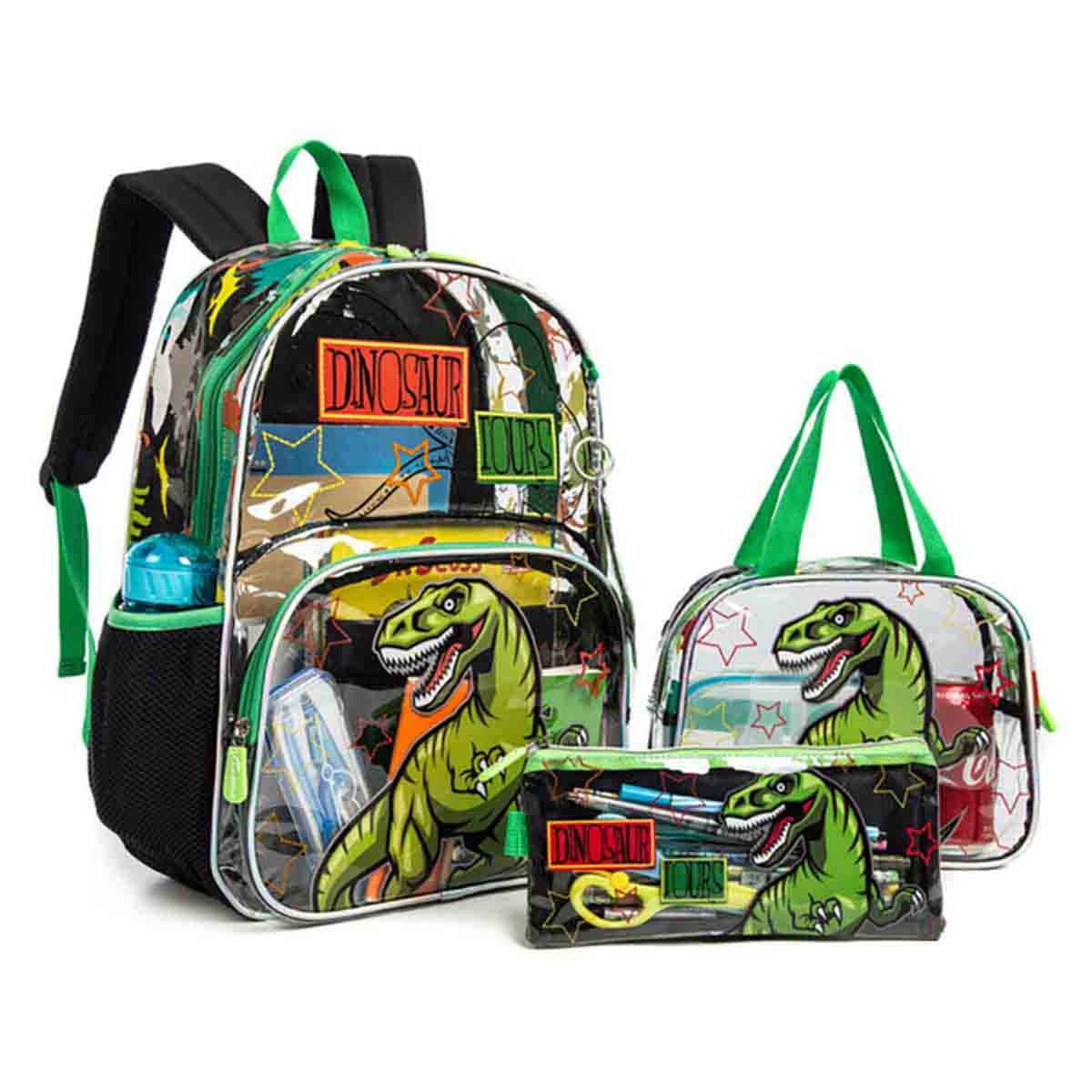 إيزي كيدز مجموعة 3 في 1 حقيبة مدرسية 17 إنش بتصميم ديناصور مع حقيبة غداء وحقيبة أقلام