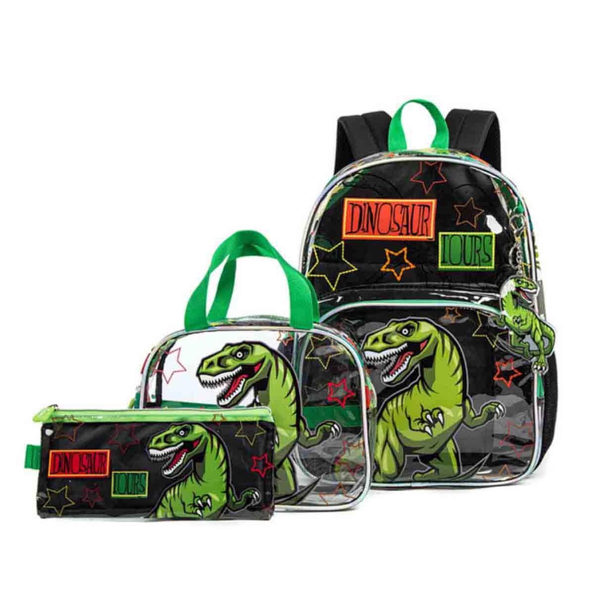 إيزي كيدز مجموعة 3 في 1 حقيبة مدرسية 17 إنش بتصميم ديناصور مع حقيبة غداء وحقيبة أقلام