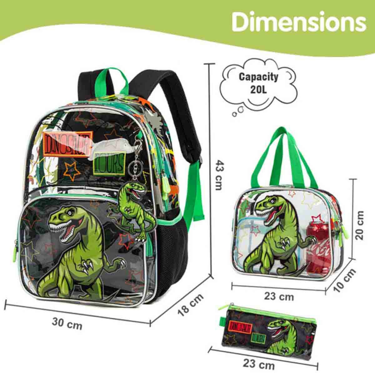 إيزي كيدز مجموعة 3 في 1 حقيبة مدرسية 17 إنش بتصميم ديناصور مع حقيبة غداء وحقيبة أقلام