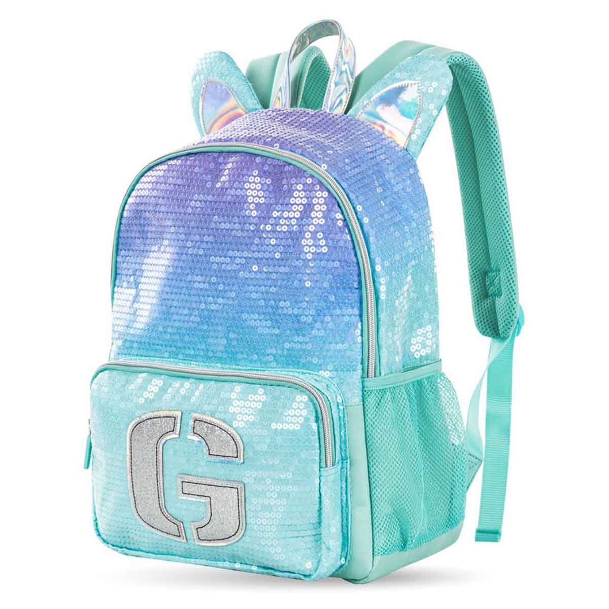 Eazy Kids 17" Girl Glitter 4-in-1 Backpack with 4 Wheel Trolley, Lunch Bag & Pencil Case