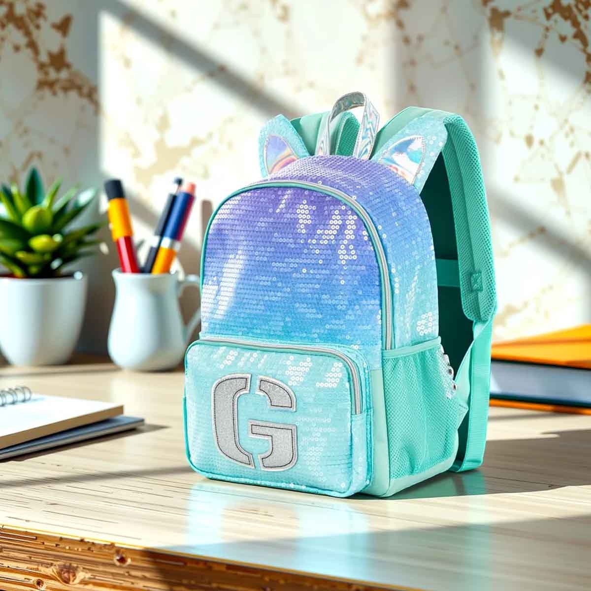 Eazy Kids 17" Girl Glitter 4-in-1 Backpack with 4 Wheel Trolley, Lunch Bag & Pencil Case