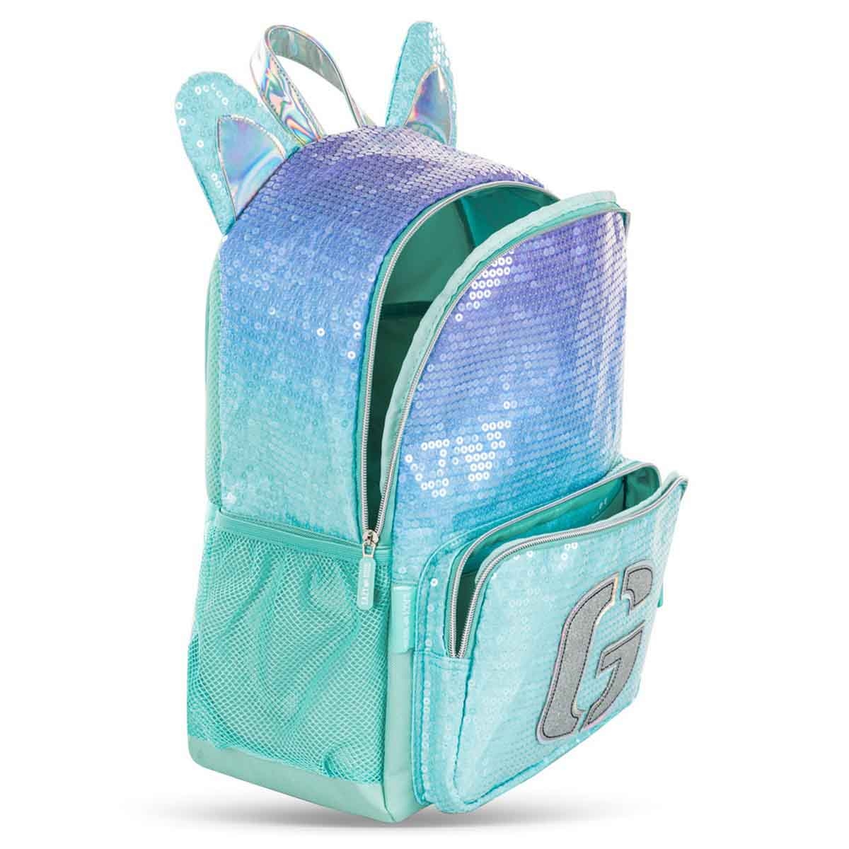 Eazy Kids 17" Girl Glitter 4-in-1 Backpack with 4 Wheel Trolley, Lunch Bag & Pencil Case