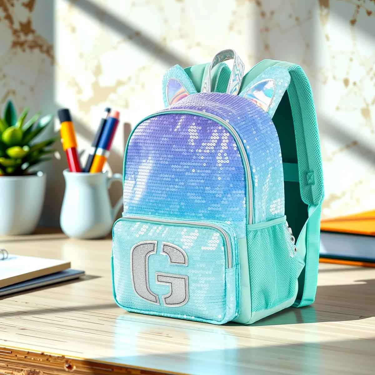 Eazy Kids 17" Girl Glitter 4-in-1 Backpack with BT Headset, Lunch Bag & Pencil Case