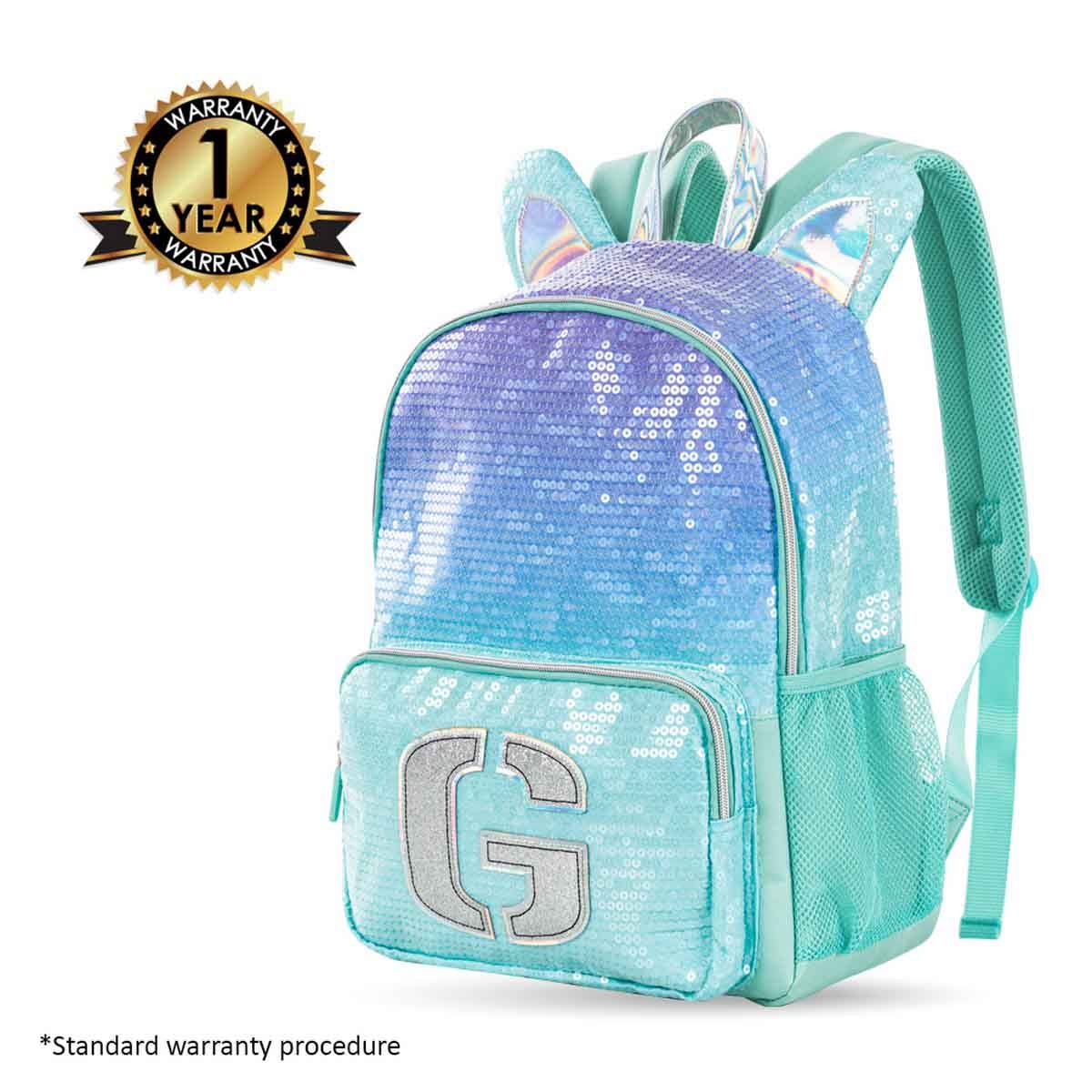 Eazy Kids 17" Girl Glitter 4-in-1 Backpack with BT Headset, Lunch Bag & Pencil Case