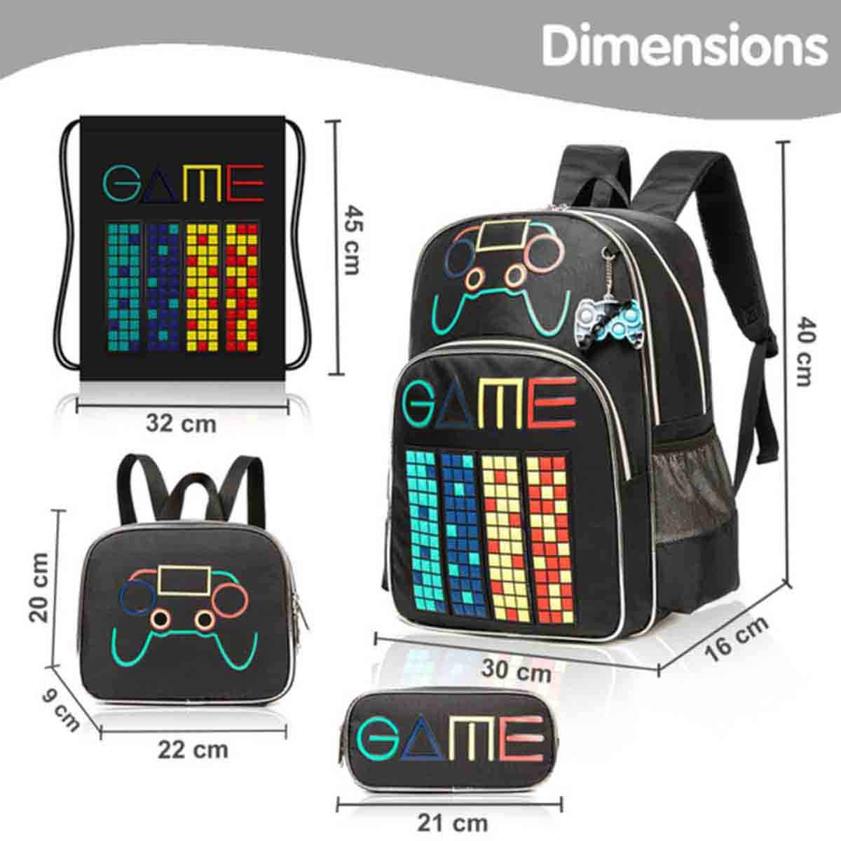 Eazy Kids 17" GenZ Gamer 4-in-1 School Bag with Lunch Bag, Activity Bag & Pencil Case Combo
