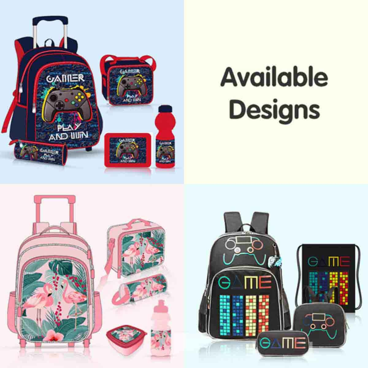 Eazy Kids 17" GenZ Gamer 4-in-1 School Bag with Lunch Bag, Activity Bag & Pencil Case Combo