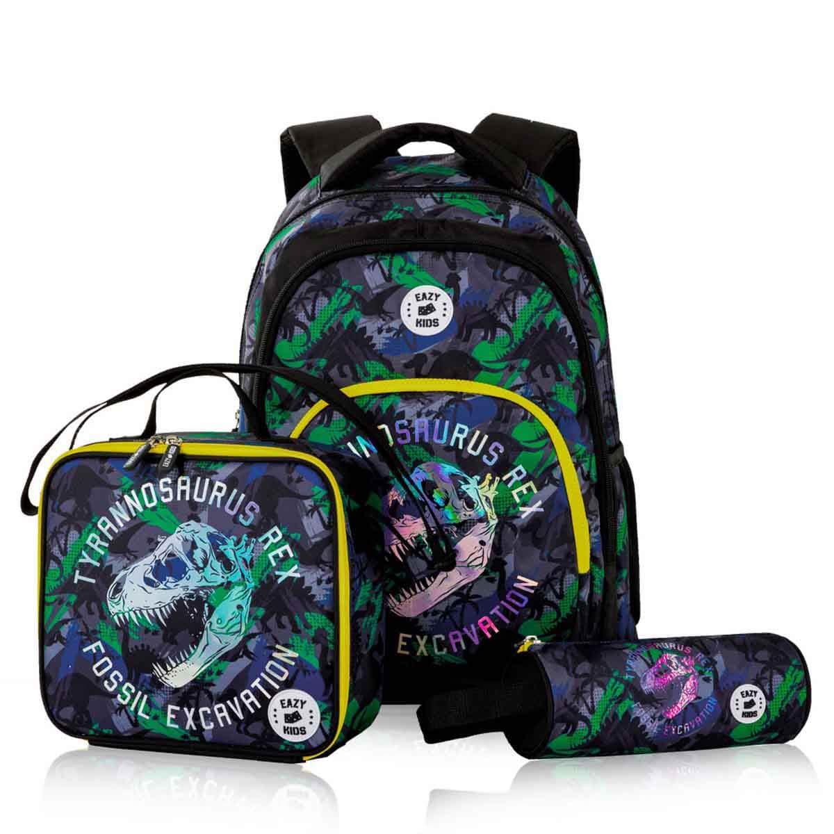 Eazy Kids 17" T-Rex 5-in-1 Backpack with Water Bottle, Lunch Box, Lunch Bag & Pencil Case