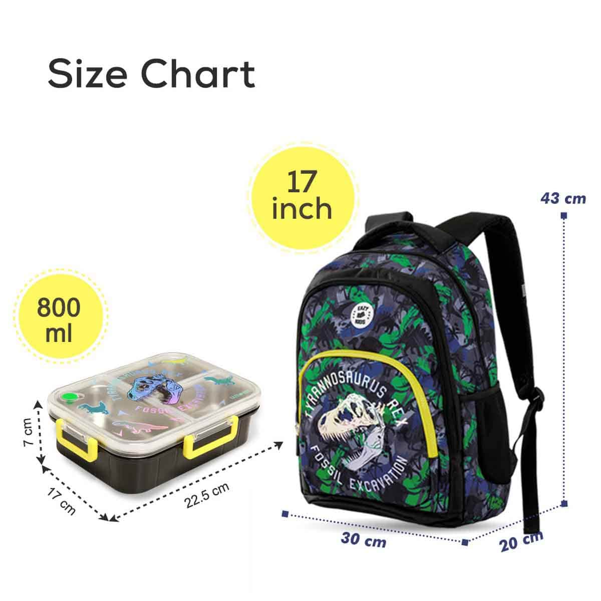 Eazy Kids 17" T-Rex 5-in-1 Backpack with Water Bottle, Lunch Box, Lunch Bag & Pencil Case