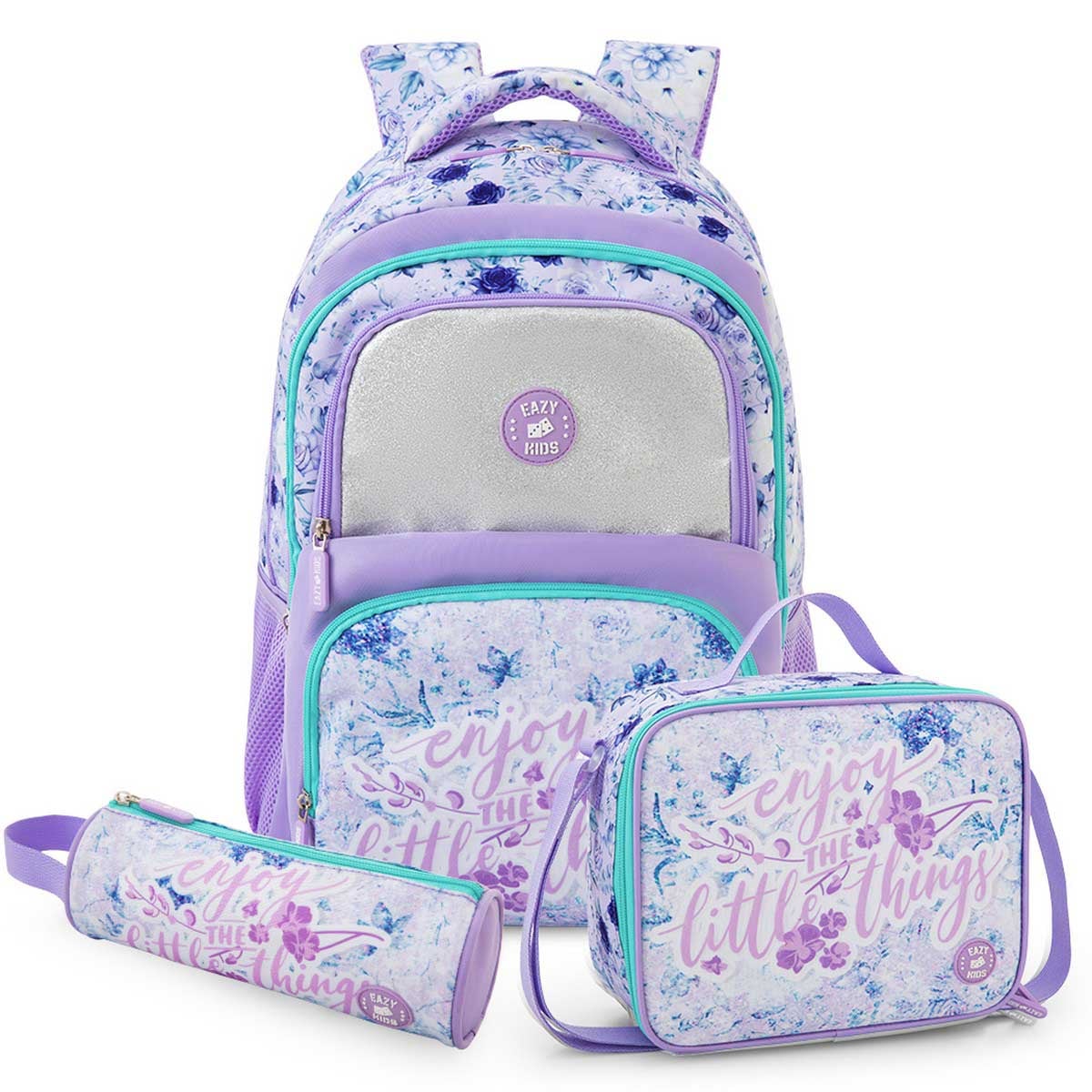 Eazy Kids 18” Backpack + Lunch Bag + Pencil Case with Universal Trolley Set