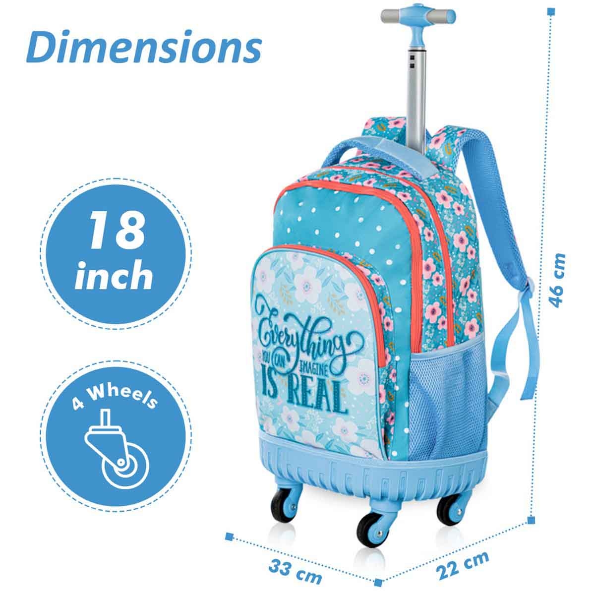 إيزي كيدز طقم مدرسي فلورا إديشن 4 عجلات مقاس 18 إنش مع حقيبة غداء ومقلمة