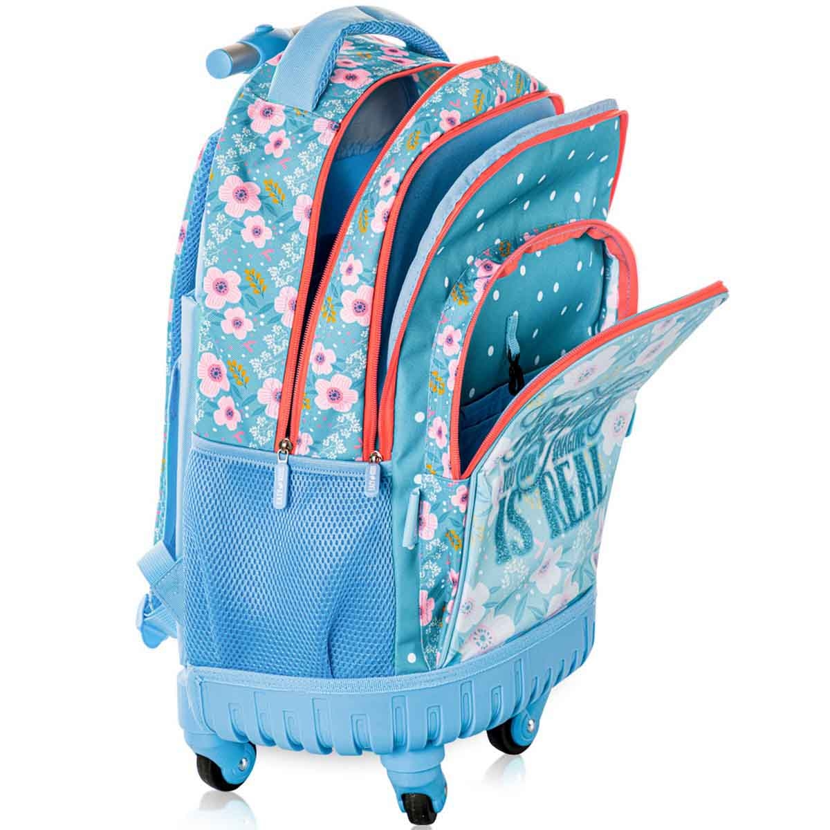 إيزي كيدز طقم مدرسي فلورا إديشن 4 عجلات مقاس 18 إنش مع حقيبة غداء ومقلمة