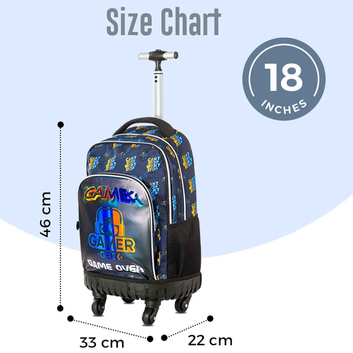 Eazy Kids 18" Gamer Edition 4-Wheel Trolley School Set with Lunch Bag & Pencil Case
