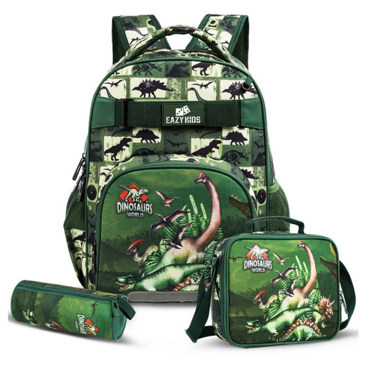 Eazy Kids 18" Dinosaur 3-in-1 School Bag, Lunch Bag & Pencil Case Combo