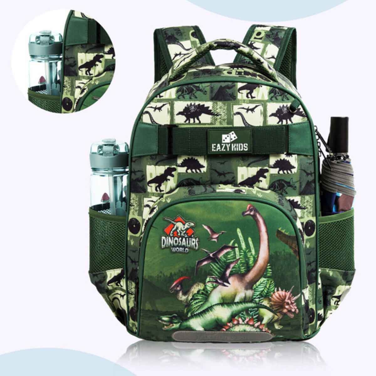 إيزي كيدز مجموعة 3 في 1 حقيبة مدرسية 18 إنش بتصميم ديناصور مع حقيبة غداء وحقيبة أقلام