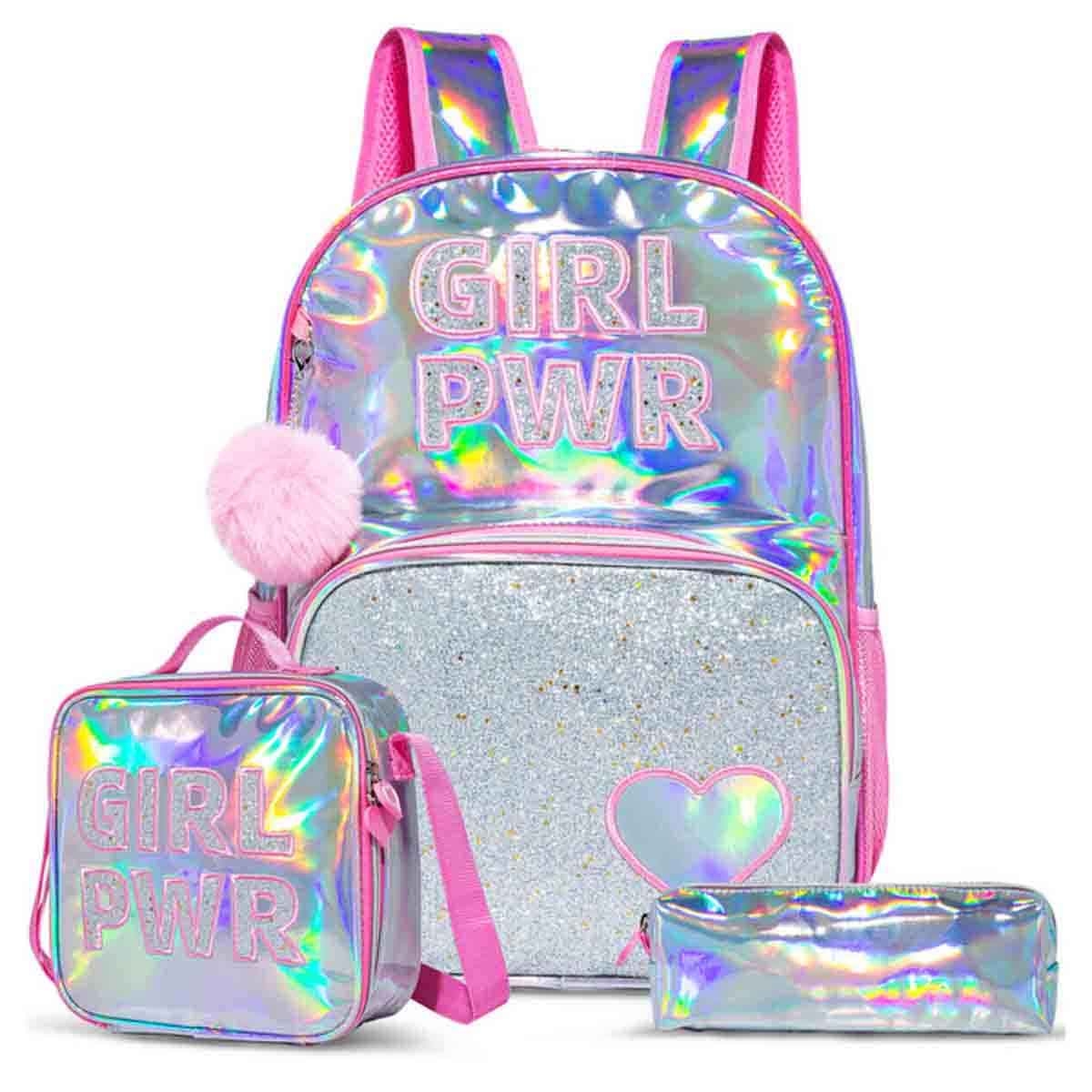 Eazy Kids 18" 3-in-1 Girl Power School Bag, Lunch Bag & Pencil Case Combo