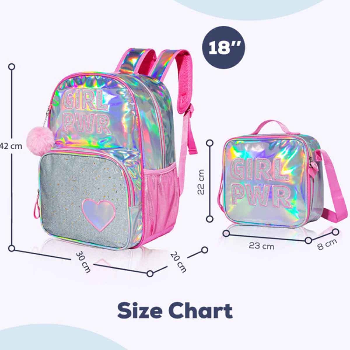 Eazy Kids 18" 3-in-1 Girl Power School Bag, Lunch Bag & Pencil Case Combo