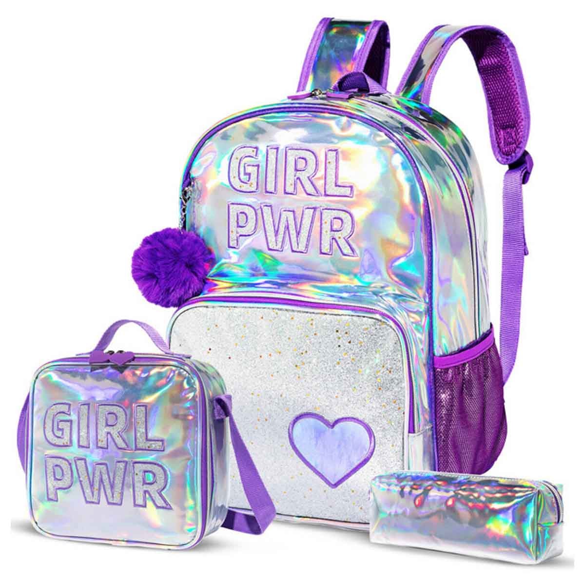 Eazy Kids 18" Girl Power 3-in-1 School Bag, Lunch Bag & Pencil Case Combo