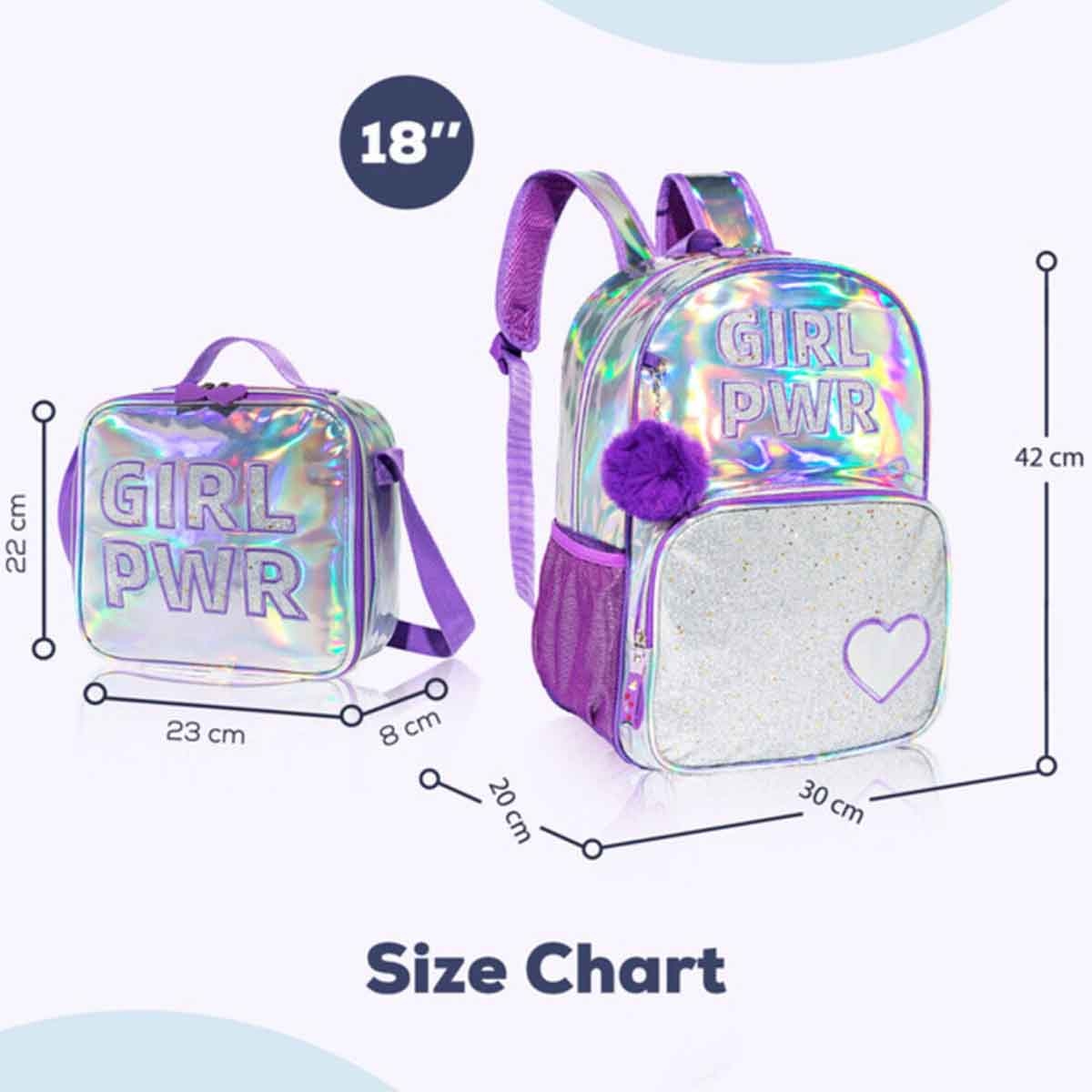 Eazy Kids 18" Girl Power 3-in-1 School Bag, Lunch Bag & Pencil Case Combo