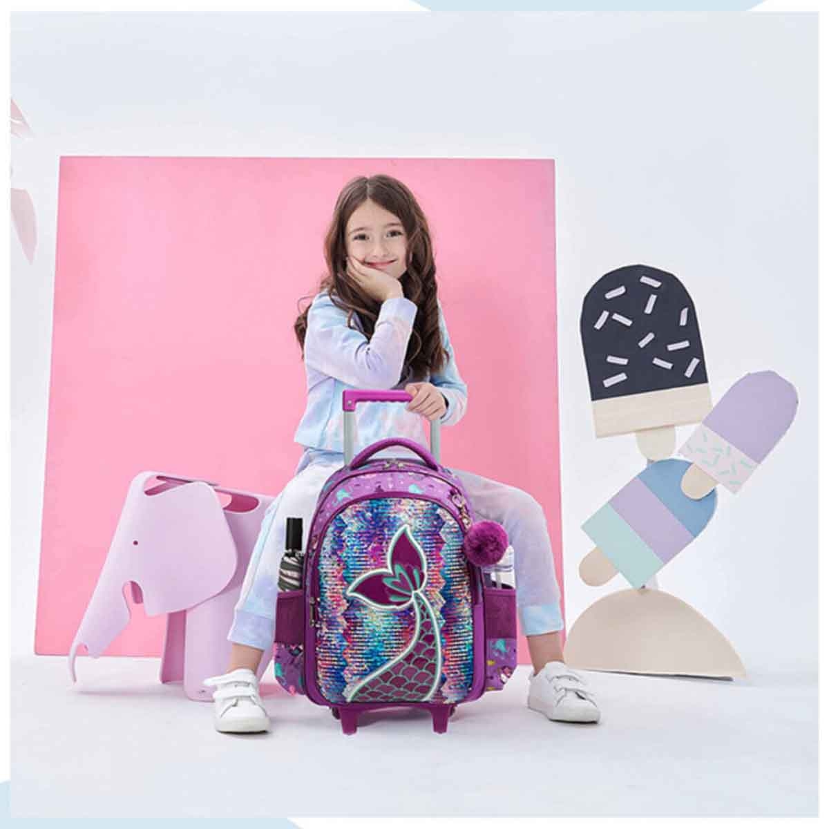 Eazy Kids 18" Mermaid 3-in-1 Trolley School Bag, Lunch Bag & Pencil Case Combo