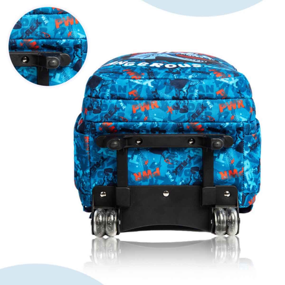 إيزي كيدز مجموعة 3 في 1 حقيبة مدرسية 18 إنش بعجلات بتصميم ديناصور تي ريكس مع حقيبة غداء وحقيبة أقلام