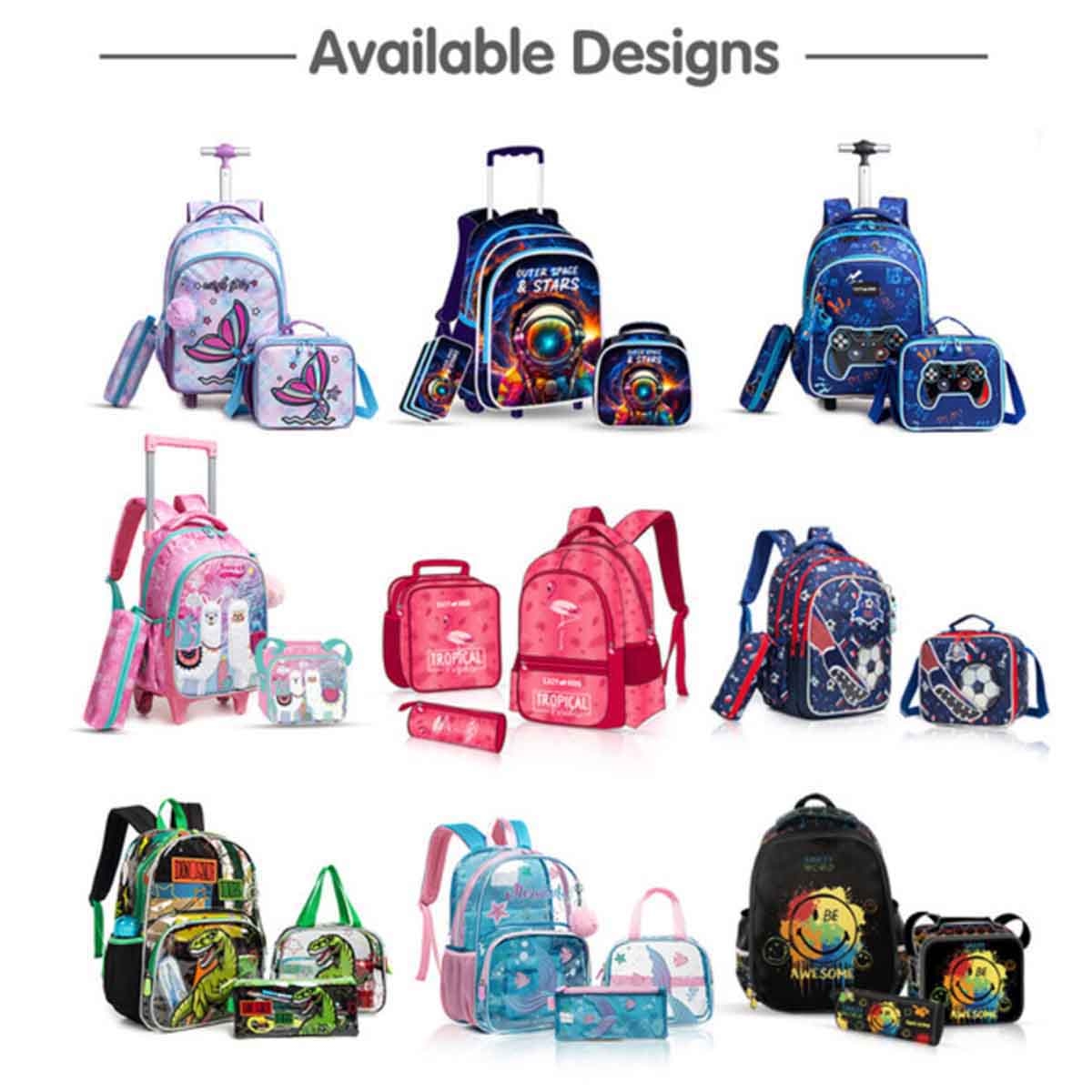 Eazy Kids 18" Mermaid 3-in-1 Trolley School Bag with Lunch Bag & Pencil Case Combo