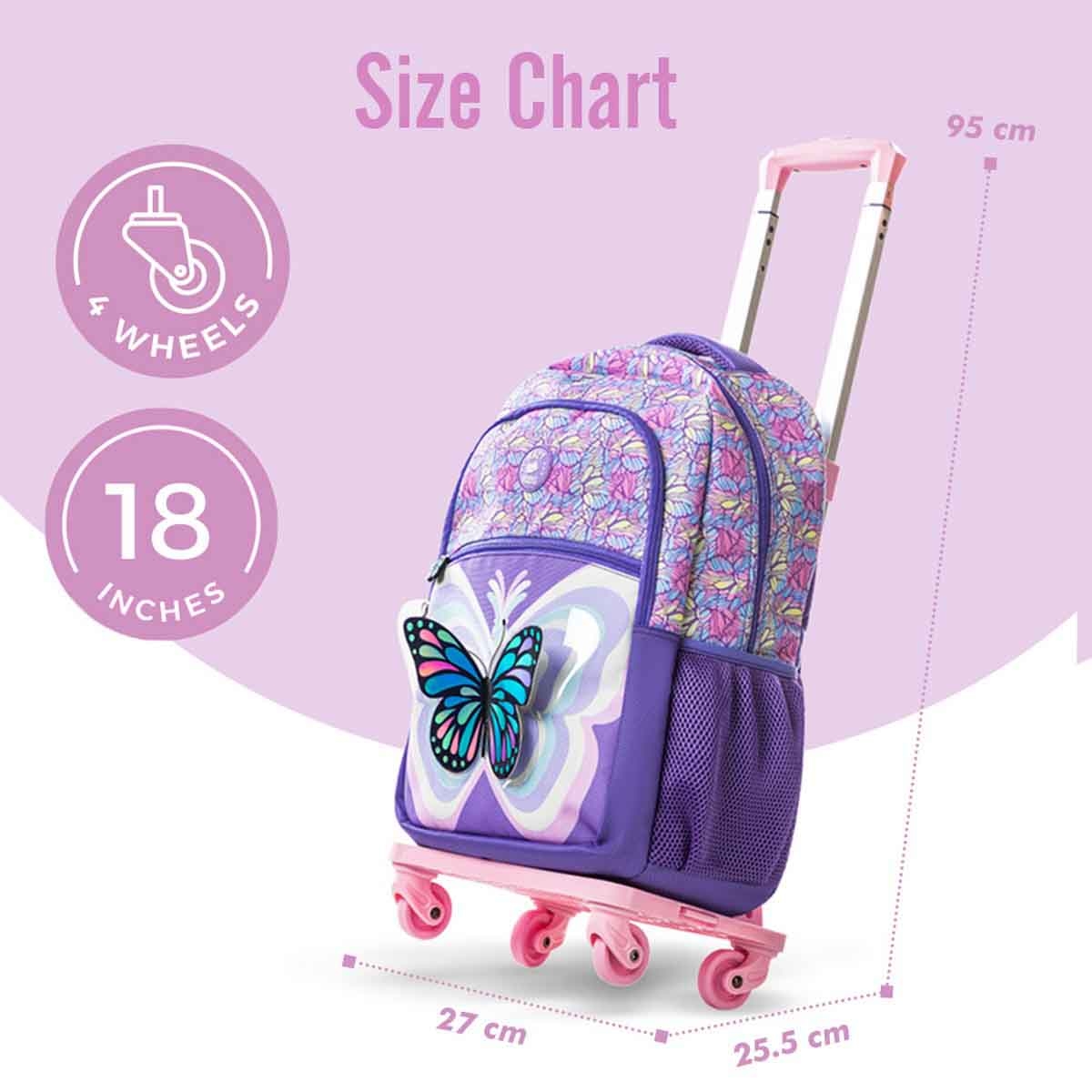 Eazy Kids 18" 3D Butterfly 4-in-1 Backpack with 4 Wheel Trolley, Lunch Bag & Pencil Case