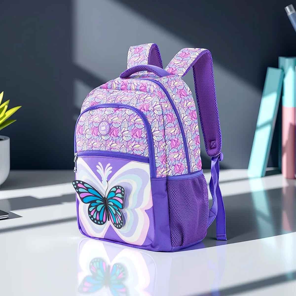 Eazy Kids 18" 3D Butterfly 4-in-1 Backpack with 4 Wheel Trolley, Lunch Bag & Pencil Case