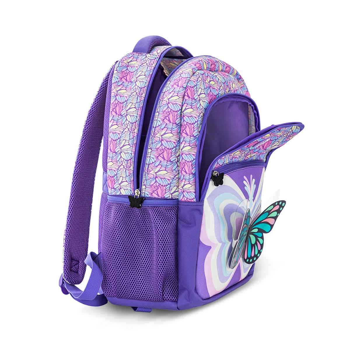 Eazy Kids 18" 3D Butterfly 4-in-1 Backpack with 4 Wheel Trolley, Lunch Bag & Pencil Case