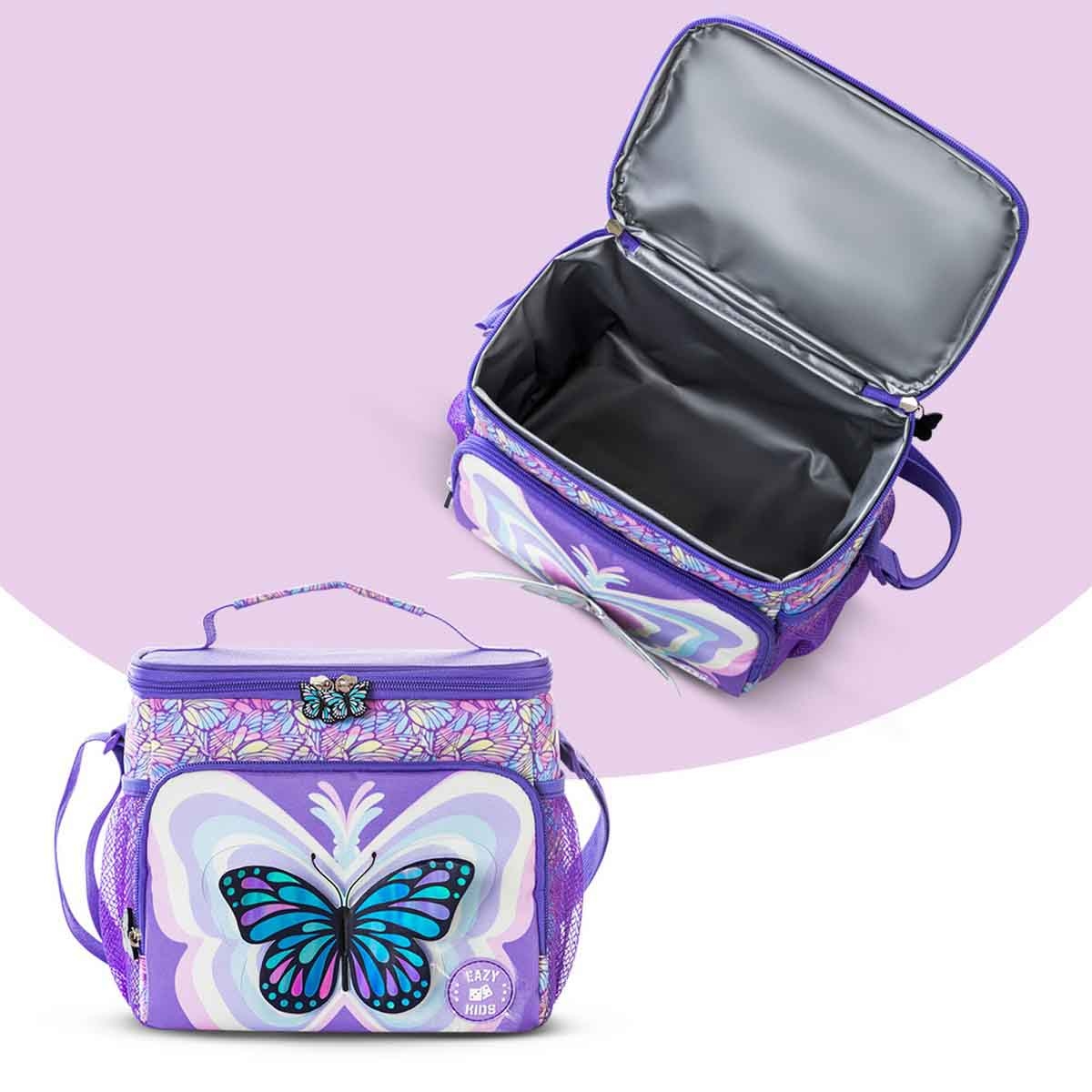 Eazy Kids 18" 3D Butterfly 4-in-1 Backpack with 4 Wheel Trolley, Lunch Bag & Pencil Case