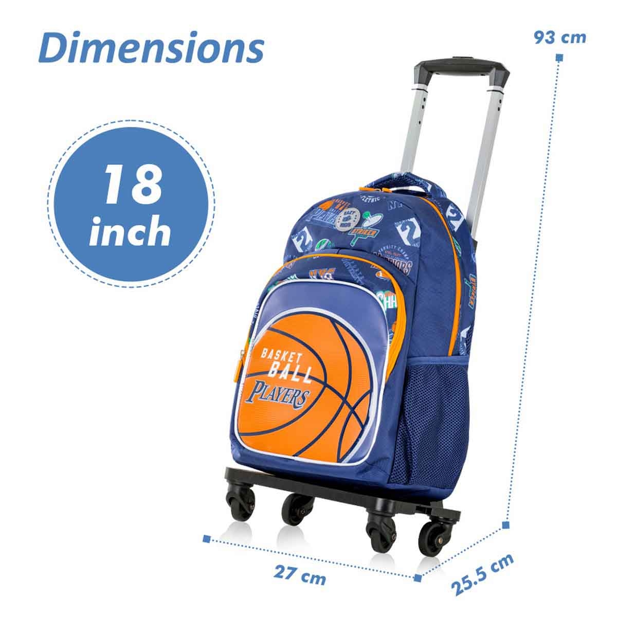 Eazy Kids 18" Basketball 4-in-1 Backpack with 4 Wheel Trolley, Lunch Bag & Pencil Case