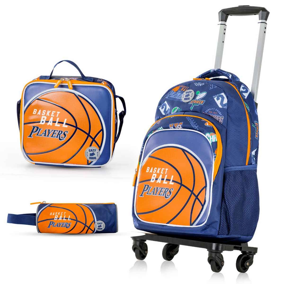 Eazy Kids 18" Basketball 4-in-1 Backpack with 4 Wheel Trolley, Lunch Bag & Pencil Case