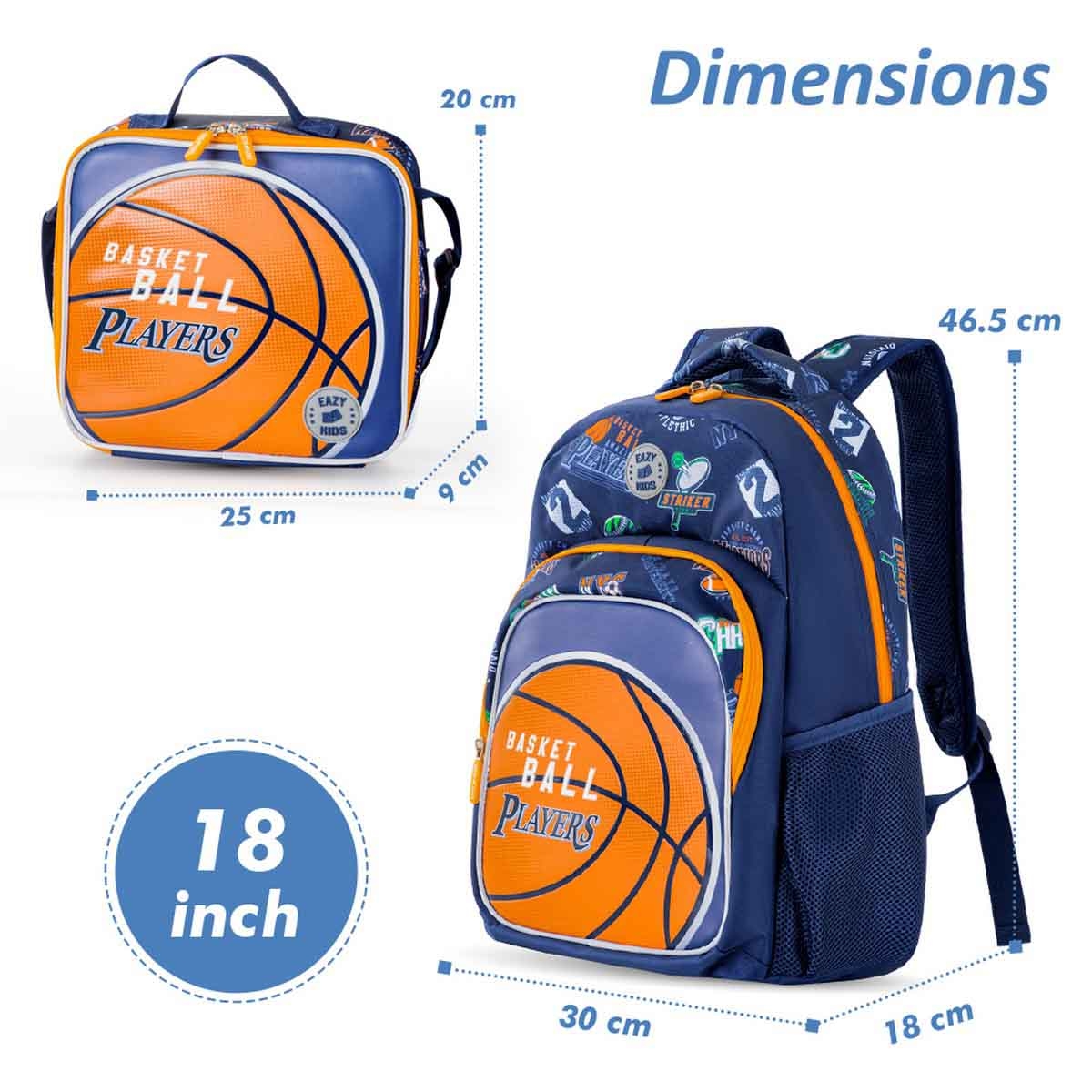 Eazy Kids 18" Basketball 4-in-1 Backpack with 4 Wheel Trolley, Lunch Bag & Pencil Case