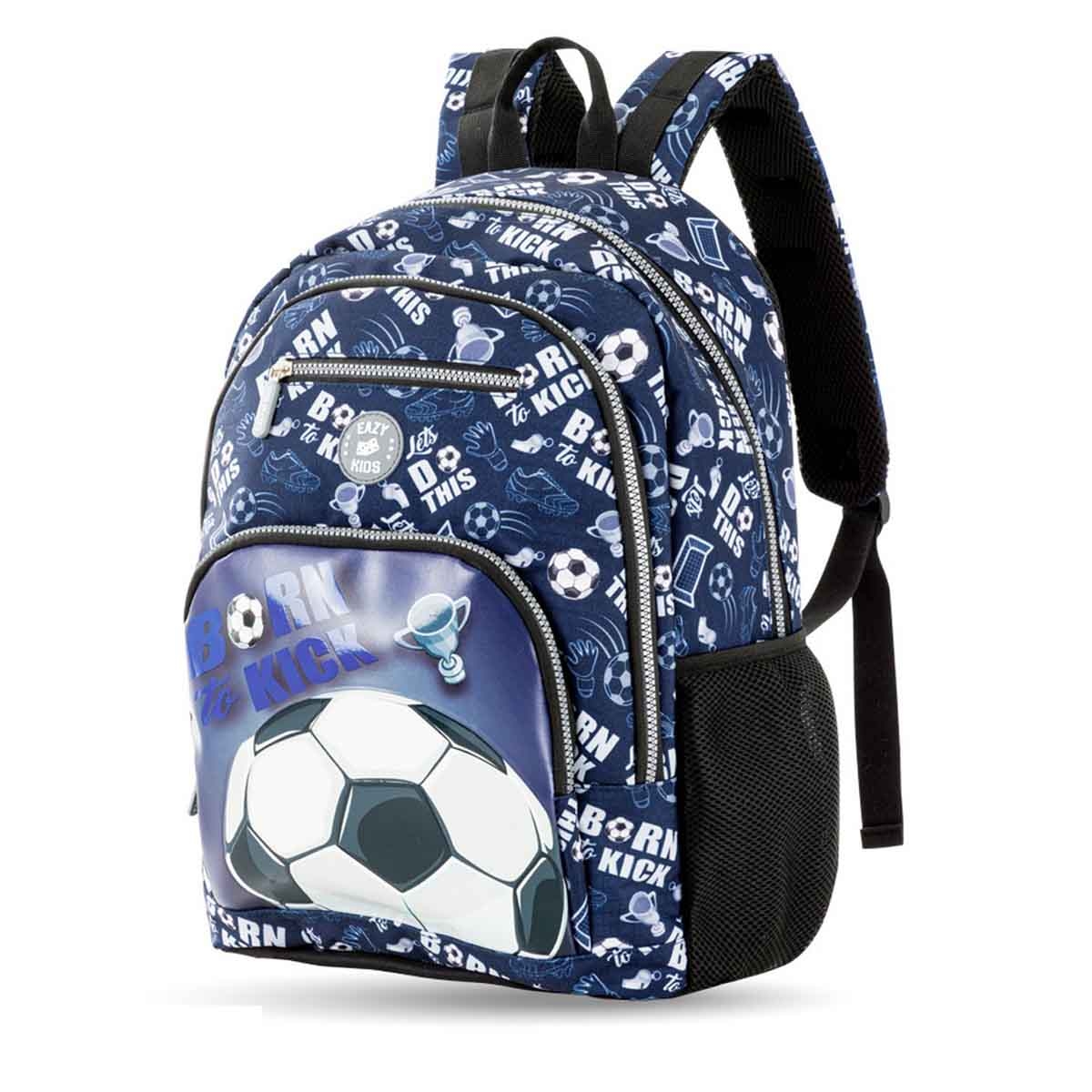 إيزي كيدز حقيبة ظهر 4 في 1 مقاس 18 إنش بتصميم كرة القدم مع عربة 4 عجلات وحقيبة غداء ومقلمة