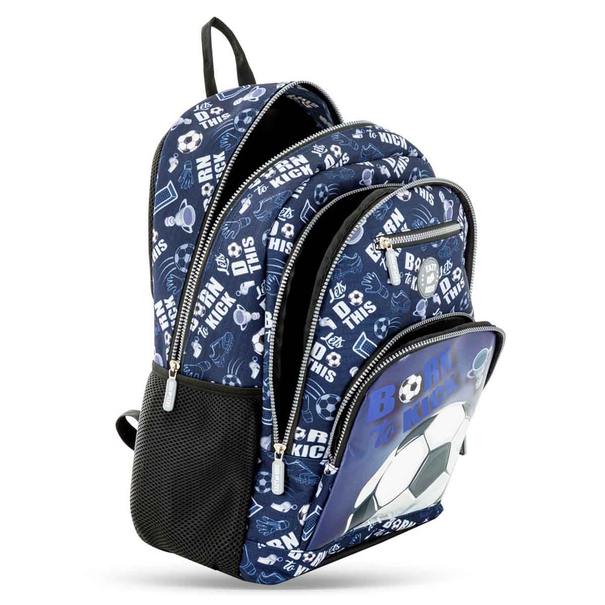 إيزي كيدز حقيبة ظهر 4 في 1 مقاس 18 إنش بتصميم كرة القدم مع عربة 4 عجلات وحقيبة غداء ومقلمة