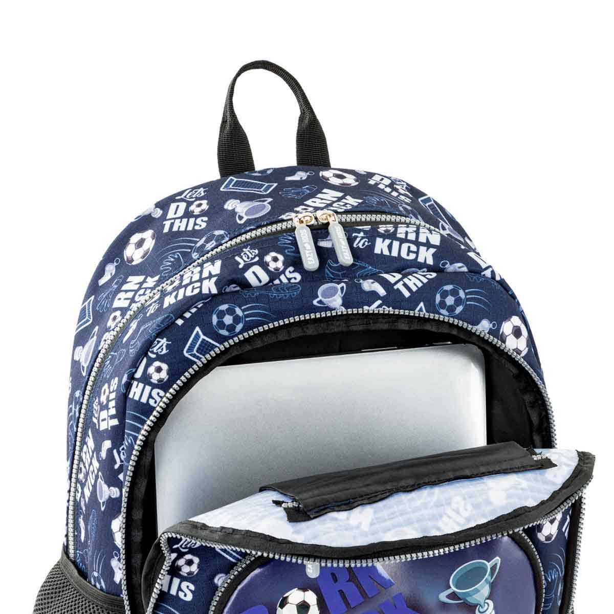 إيزي كيدز حقيبة ظهر 4 في 1 مقاس 18 إنش بتصميم كرة القدم مع عربة 4 عجلات وحقيبة غداء ومقلمة