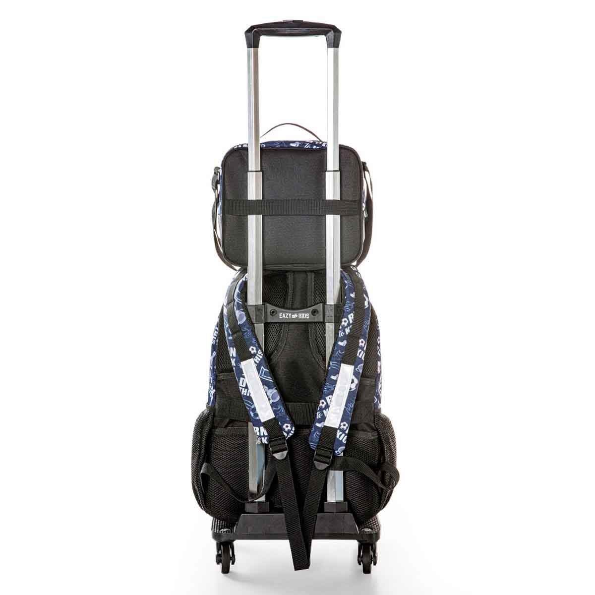 إيزي كيدز حقيبة ظهر 4 في 1 مقاس 18 إنش بتصميم كرة القدم مع عربة 4 عجلات وحقيبة غداء ومقلمة